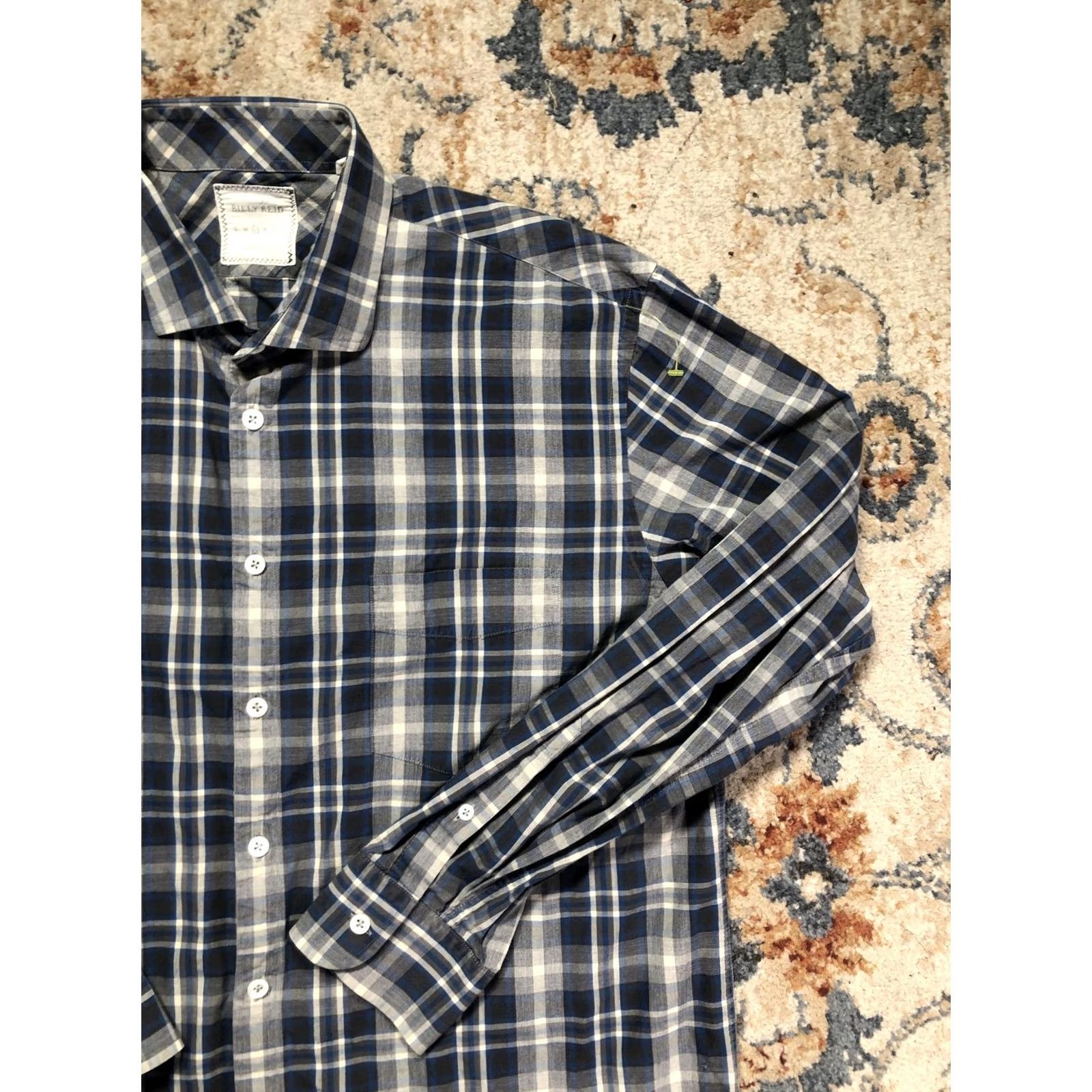 Billy Reid Billy Reid Mens Large Blue Plaid Shirt Long Sleeve Button-Up Casual Regular Fit Cotton Size US L / EU 52-54 / 3 - 4 Thumbnail