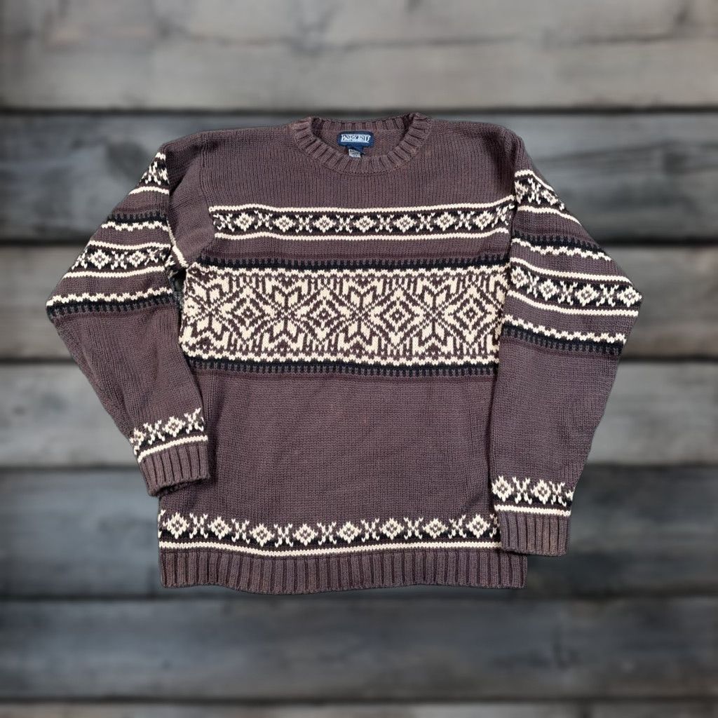 Lands' End Lands' End Sweater Women XL Brown Geometric Snowflake Pattern Cotton Chunky Knit Crew Neck Pullover 90s Retro Ski Womens Size XL / US 12-14 / IT 48-50 - 1 Thumbnail