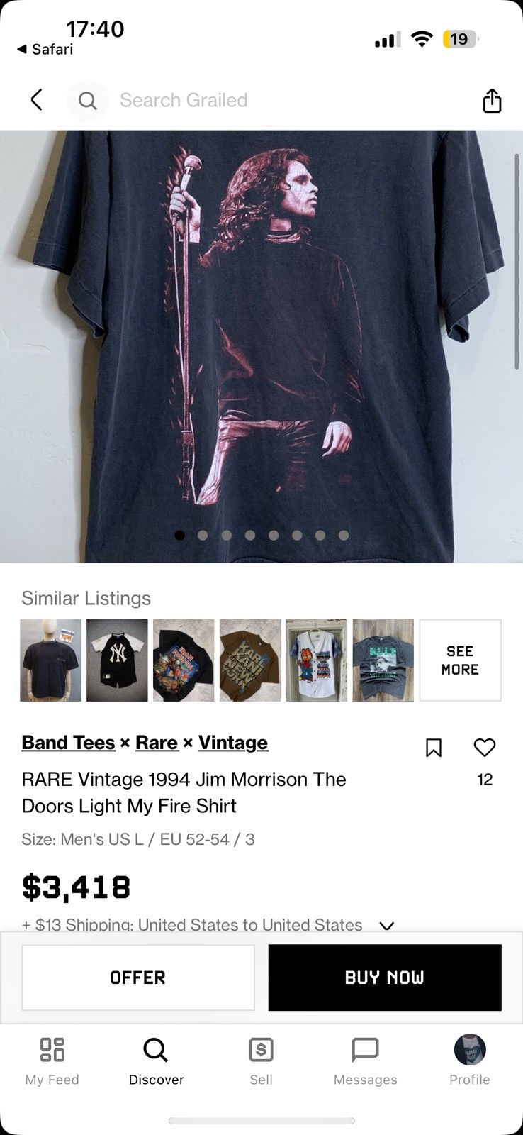 Vintage Jim Morrison Light My Fire Size US XL / EU 56 / 4 - 8 Thumbnail