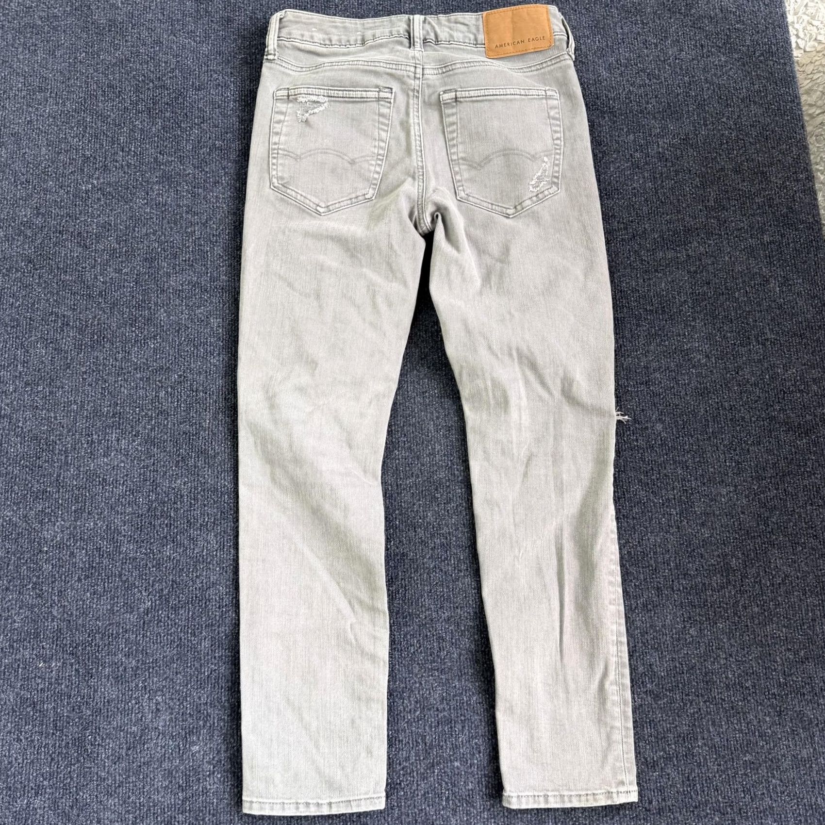 American Eagle Outfitters American Eagle Airflex+ Jeans Mens 26x28 Light Gray Denim Skinny Distressed Slim Stretch Pockets Logo Baggy? Size US 26 / EU 42 - 6 Thumbnail
