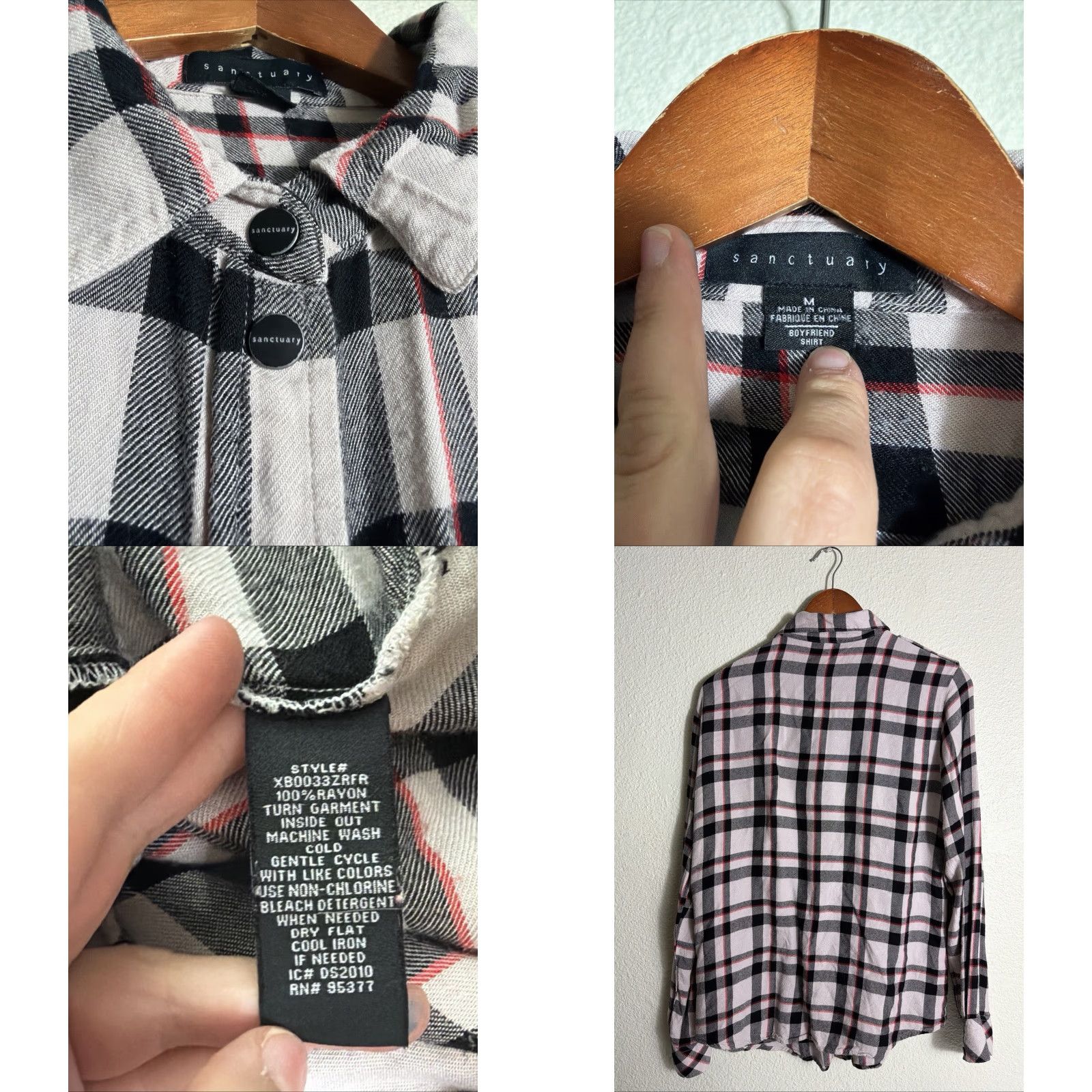 Sanctuary Sanctuary Women’s Medium Long Sleeve Snap Button Shirt Plaid Beige Black Size M / US 6-8 / IT 42-44 - 8 Thumbnail