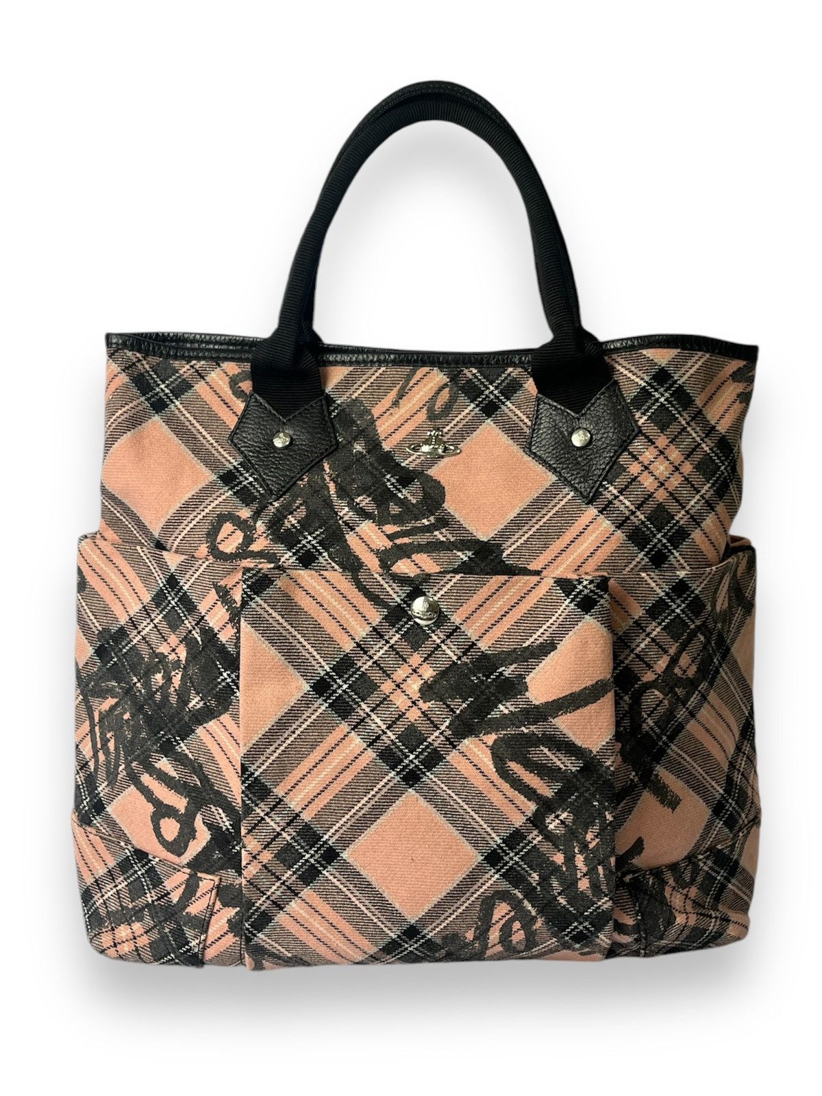 Vivienne Westwood Tartan Woolen Tote Bag in Pink, Women's