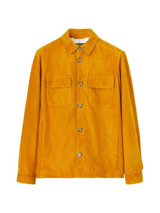 image of Loro Piana O1W1Db11223 Loropiana Overshirt Lowered Suede in Moroccan Yellow, Men's (Size Large)