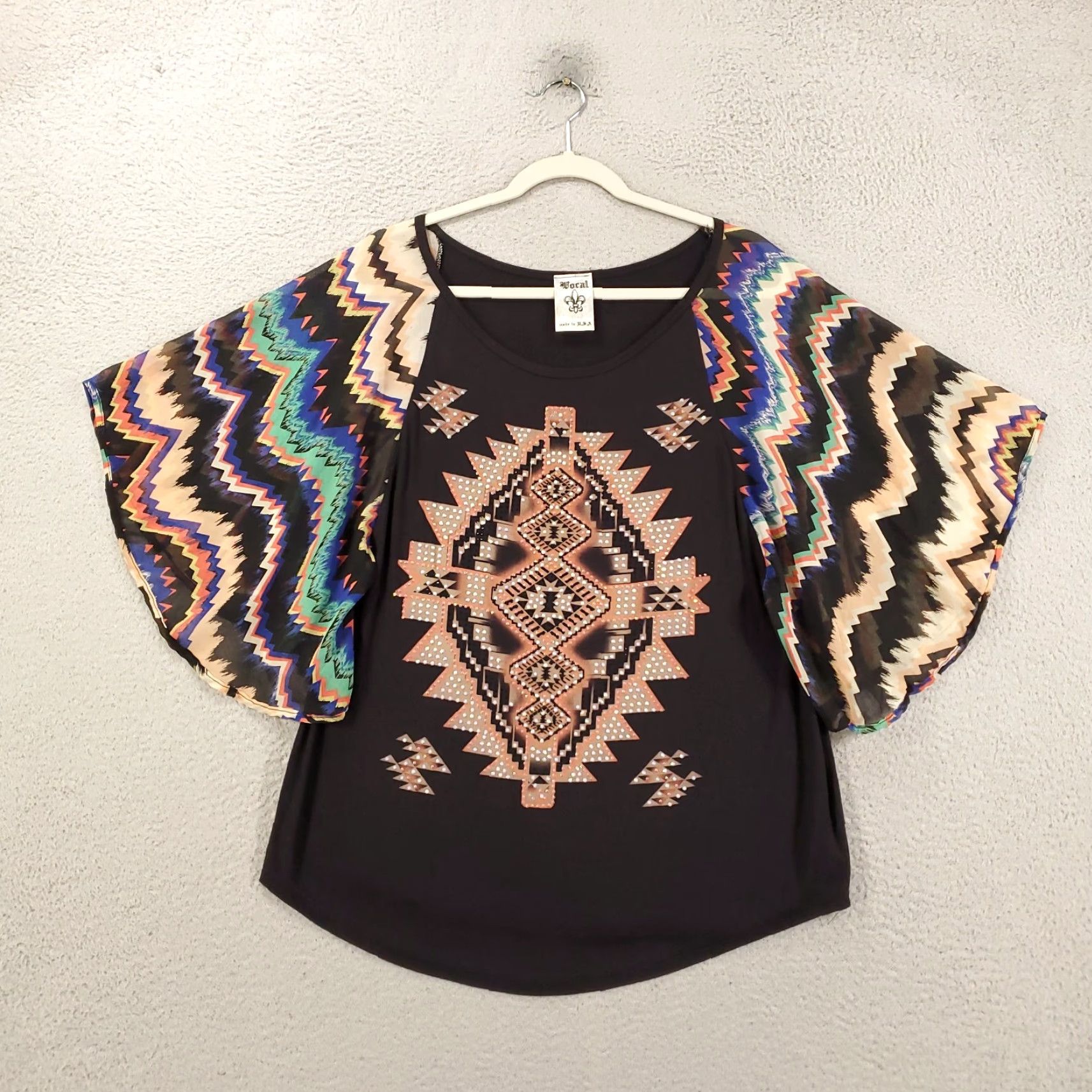 Bell Vocal Aztec Tunic Blouse Womens Small Multicolor Bohemian Bell Sleeve Pullover Size S / US 4 / IT 40 - 2 Thumbnail