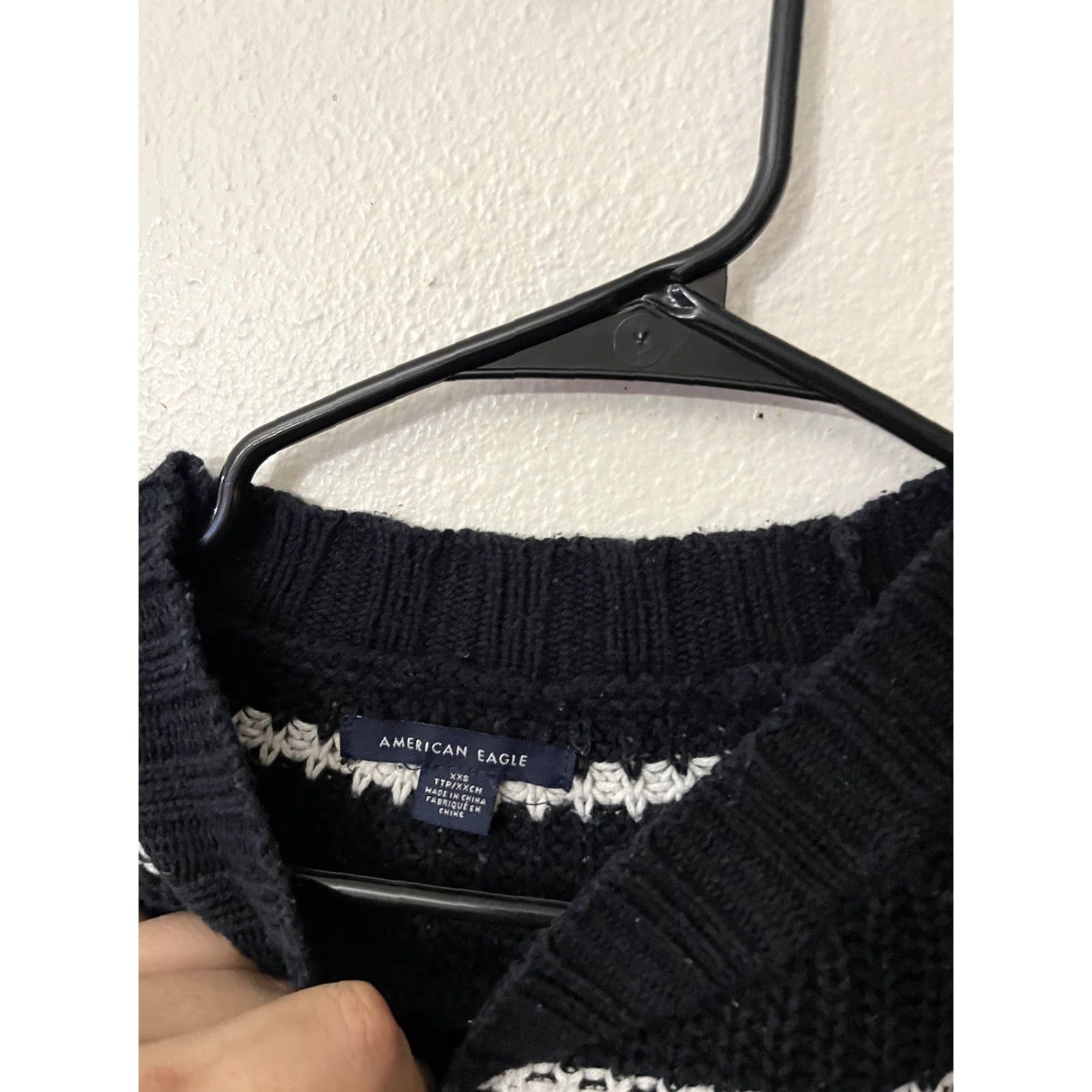 American Eagle Outfitters American Eagle Outfitters Sweater Women Size XXS Black White Crew Neck Striped Knit Pullover Open-Knit Casual Fall Winter Size XXS / US 00 / IT 34 - 3 Thumbnail