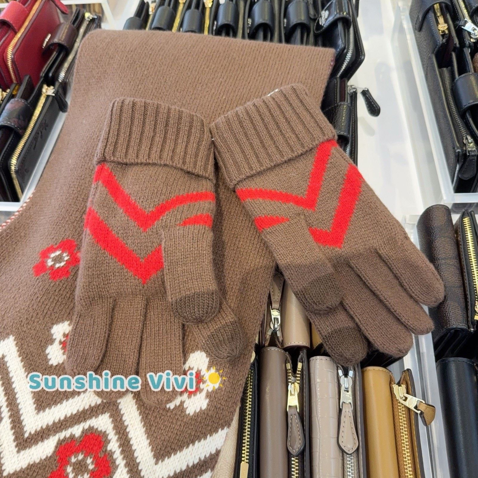 Coach NWT Bundle Coach Knit Muffler CCW05 & Gloves CCW71 Sable Size ONE SIZE - 2 Thumbnail