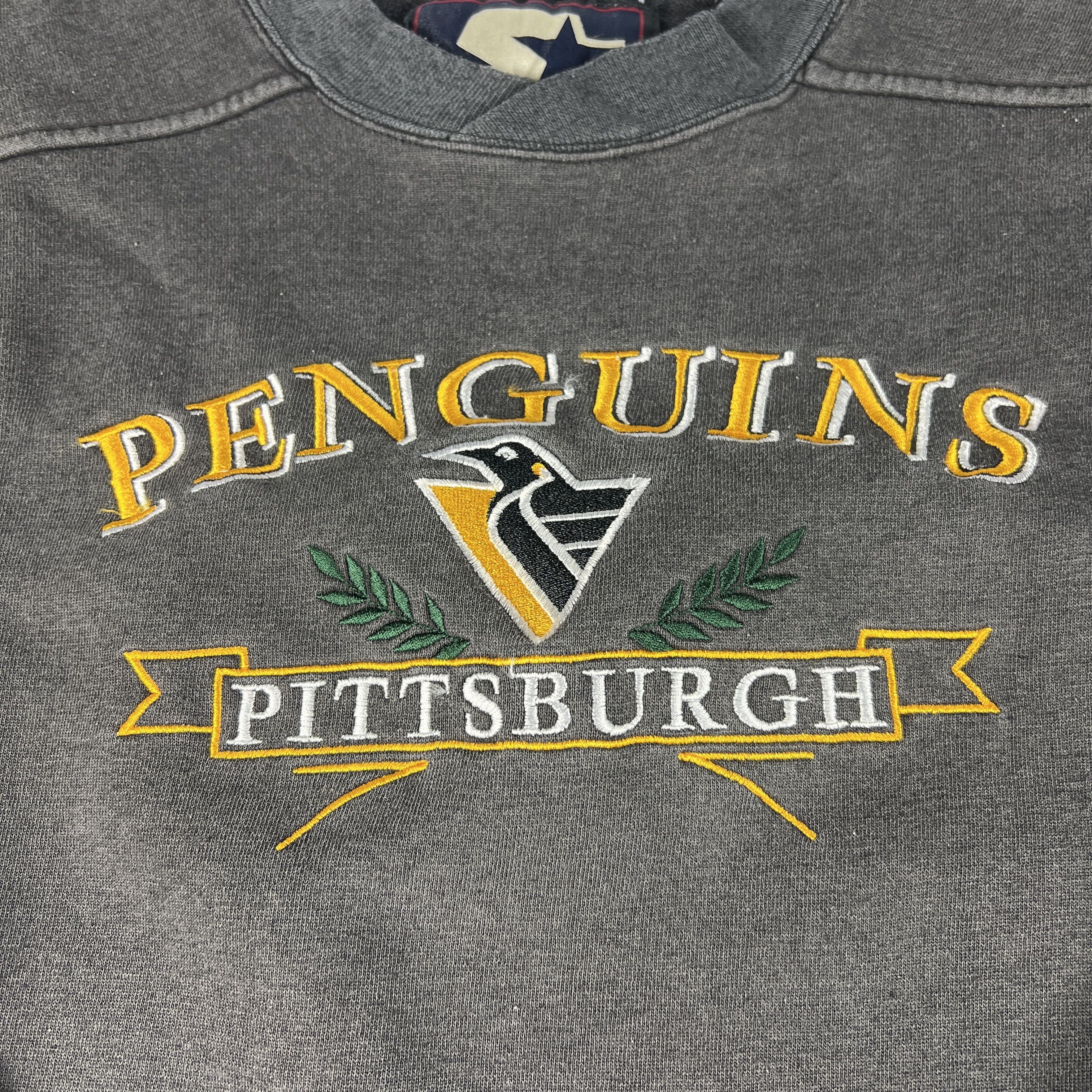 NHL × Starter × Vintage VTG Starter NHL Pittsburgh Penguins Sweater Faded Crewneck Size US M / EU 48-50 / 2 - 2 Thumbnail
