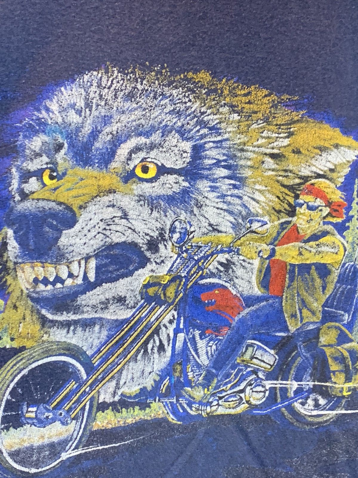 Vintage *RARE* Vintage 90’s Wolf Biker Motorcycle Art Faded T-Shirt Size US L / EU 52-54 / 3 - 3 Thumbnail