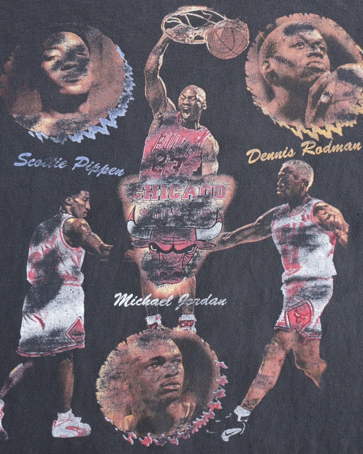 Rap Tees Vintage 1990s 90s Chicago Bulls Rodman Black Rap Tee Shirt Size US L / EU 52-54 / 3 - 7 Thumbnail