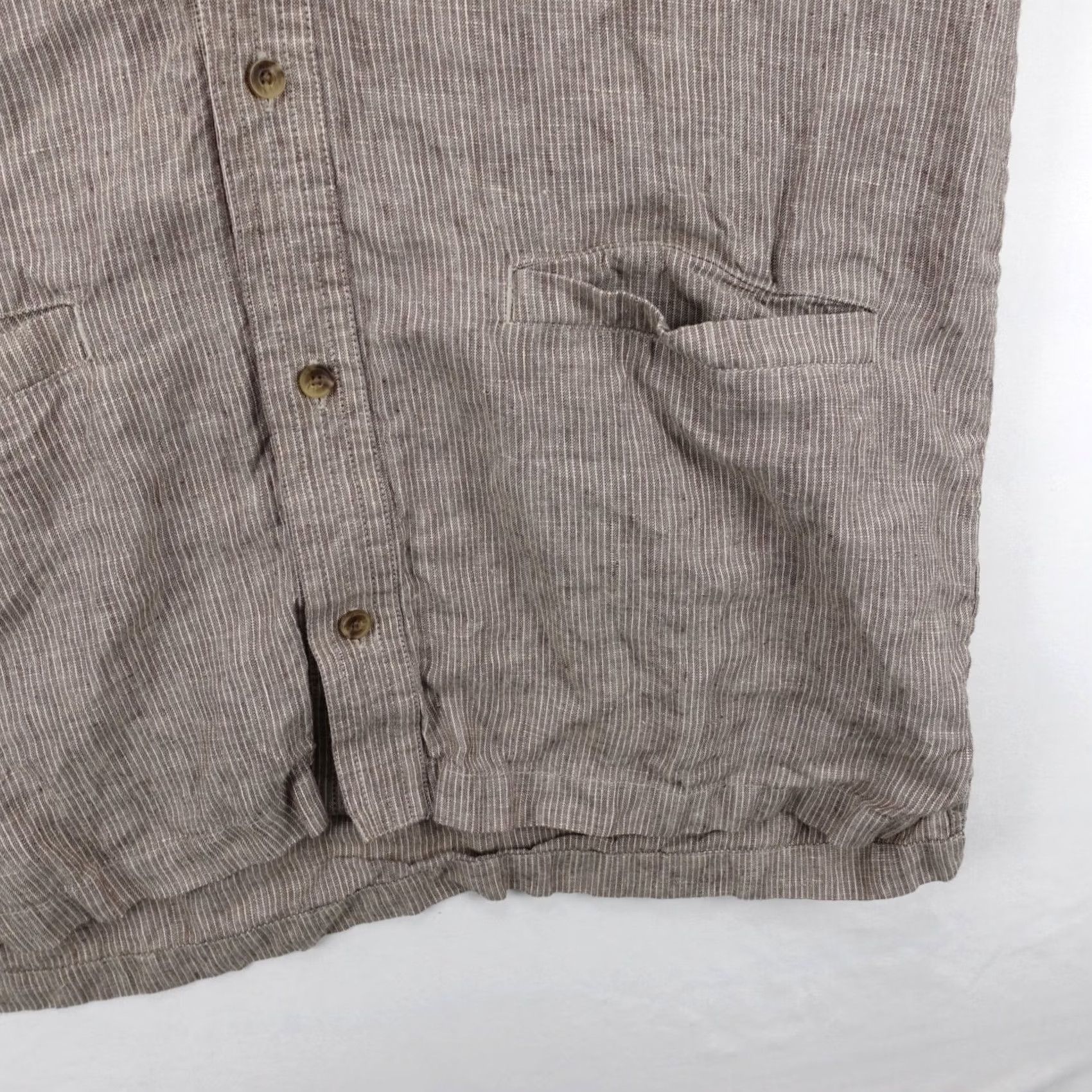 Kith Kith Shirt Mens Large V-Neck Button-Up Striped Light Brown Linen Short Sleeve Kimono Size US L / EU 52-54 / 3 - 5 Thumbnail