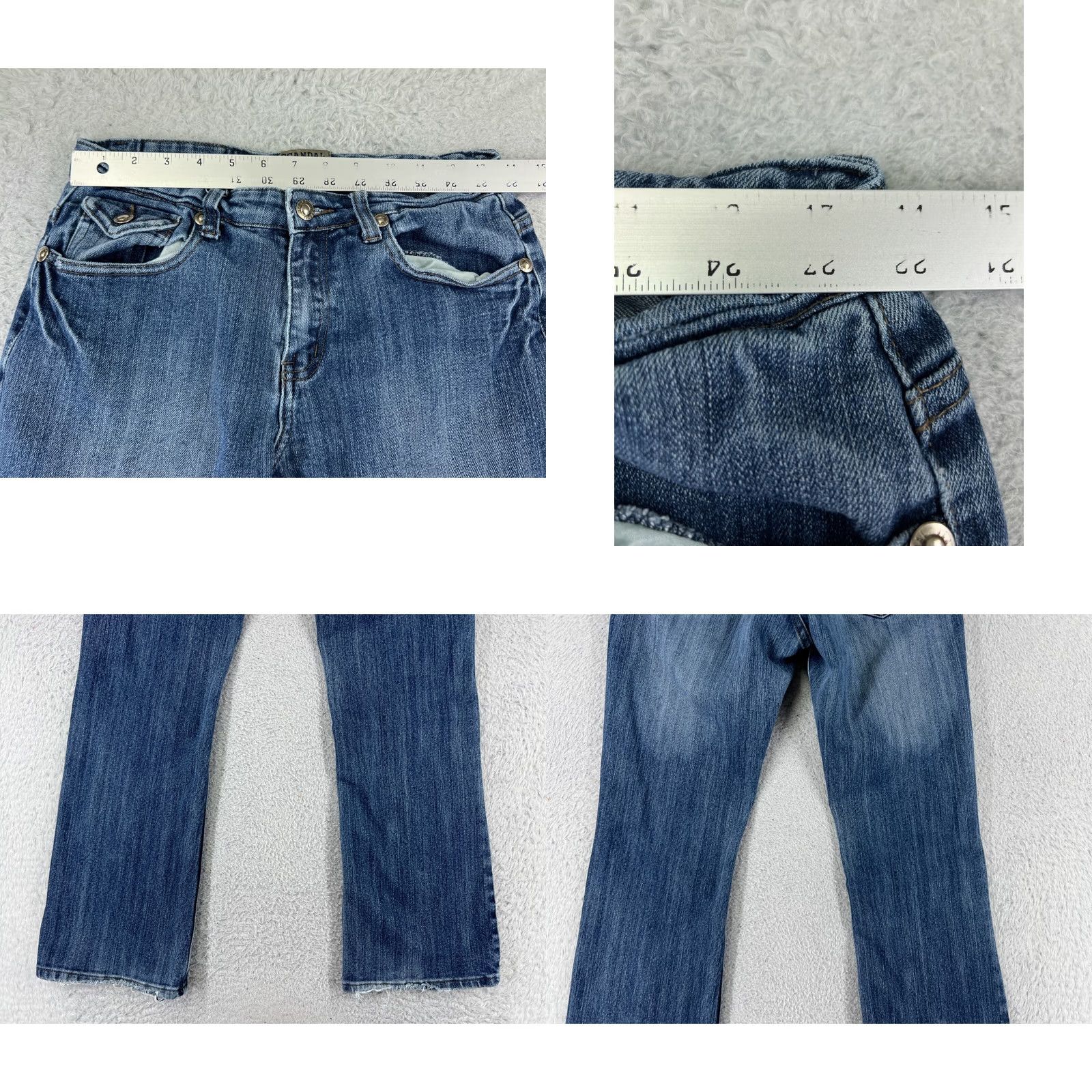 Vintage Scandal Jeans Women Bootcut Denim 5-Pocket Blue Mid Rise 28 Inseam 30 Cotton Blend Stretch Distressed Embroidered Zipper Modern Casual Womens Jeans Size 28" / US 6 / IT 42 - 9 Thumbnail