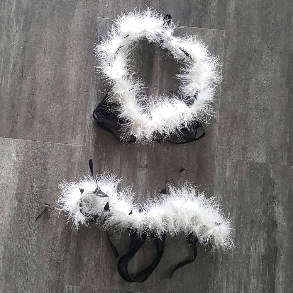 Designer White Fur Black Christmas Adult Costume Size ONE SIZE - 3 Thumbnail