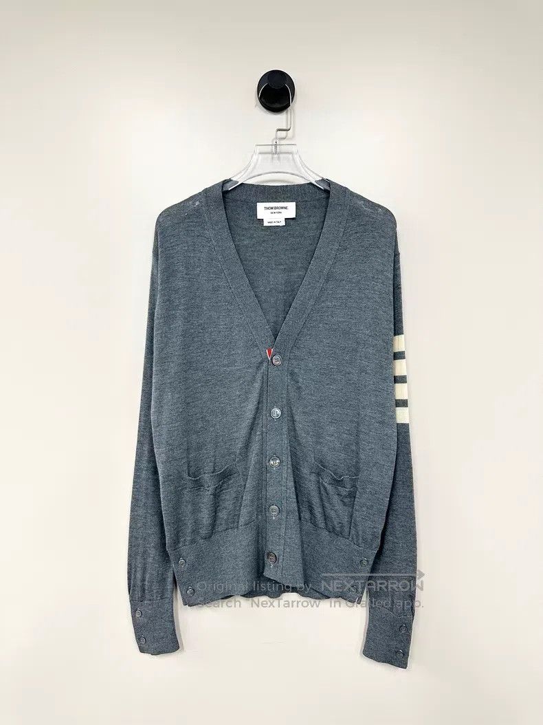 Thom Browne Thom Browne Gray classic four-striped knit cardigan Size US S / EU 44-46 / 1 - 1 Thumbnail