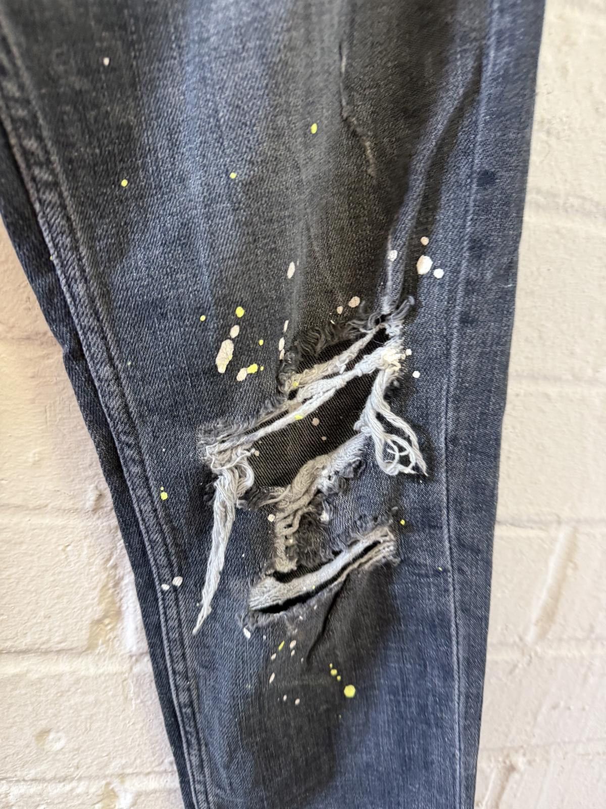 Zara Zara Black Distressed Ripped Jeans with Paint Splatter Size US 33 - 3 Thumbnail