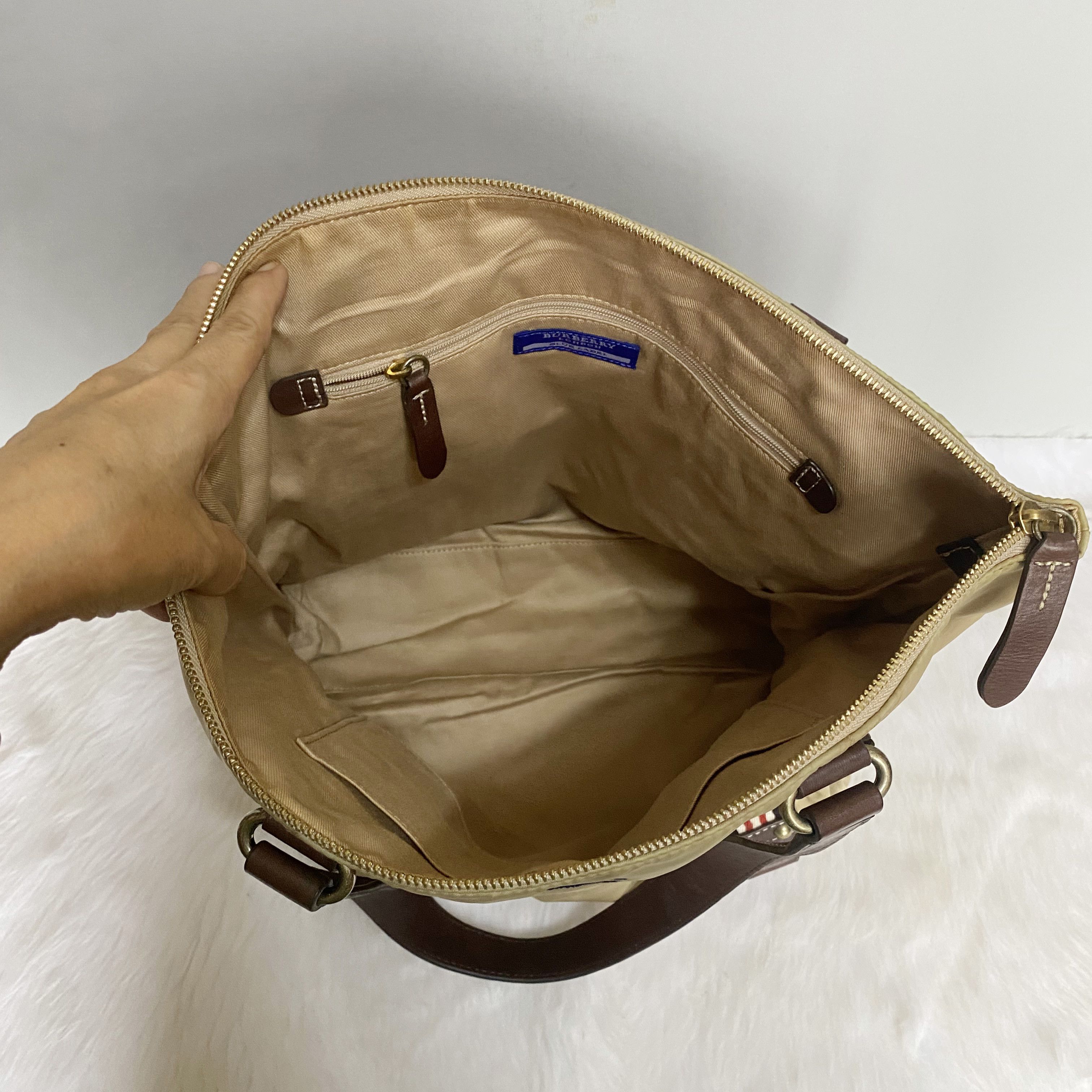 Burberry Blue Label Vintage Brown Nylon Leather Tote Bag Size ONE SIZE - 12 Thumbnail