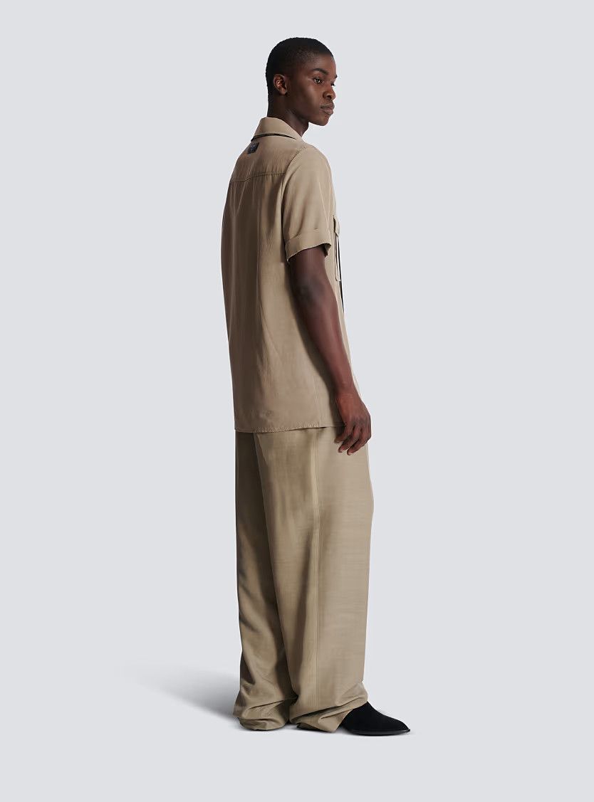 Balmain o1s1wg110126 Cupro Pyjama Shirt With Pocket in Brown Size US M / EU 48-50 / 2 - 9 Thumbnail