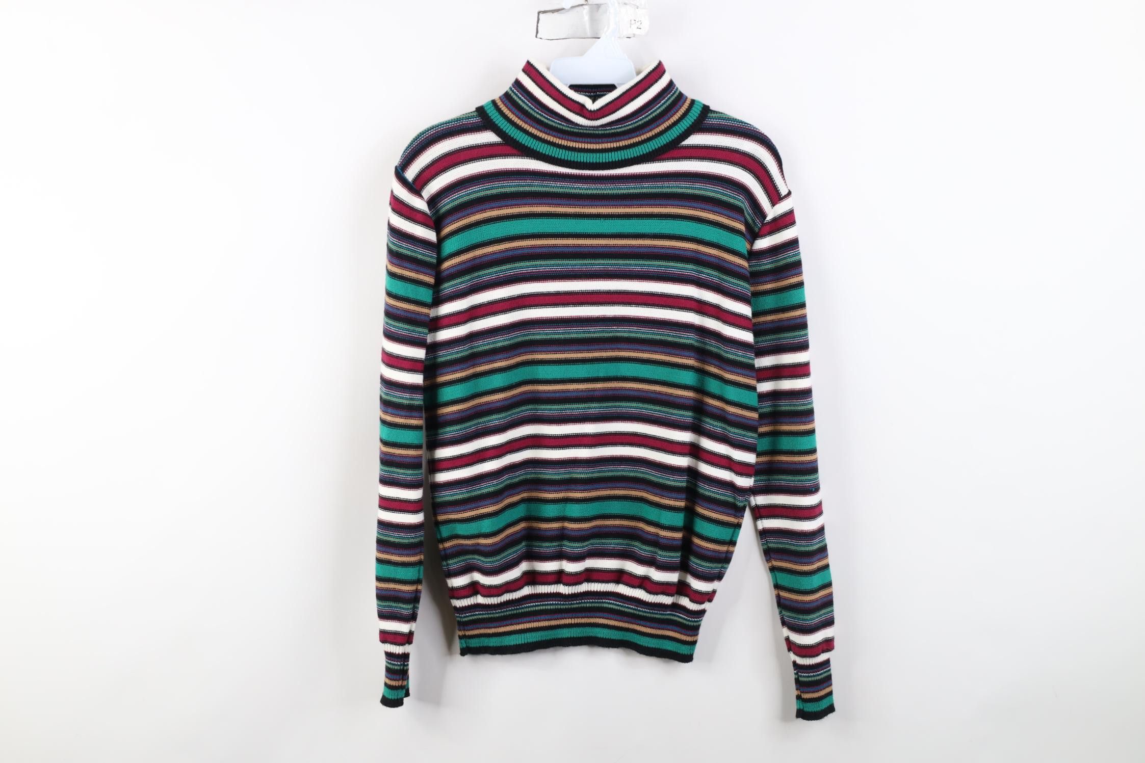 Vintage Vintage 90s Creek Striped Knit Turtleneck Sweater USA Size L / US 10 / IT 46 - 1 Thumbnail