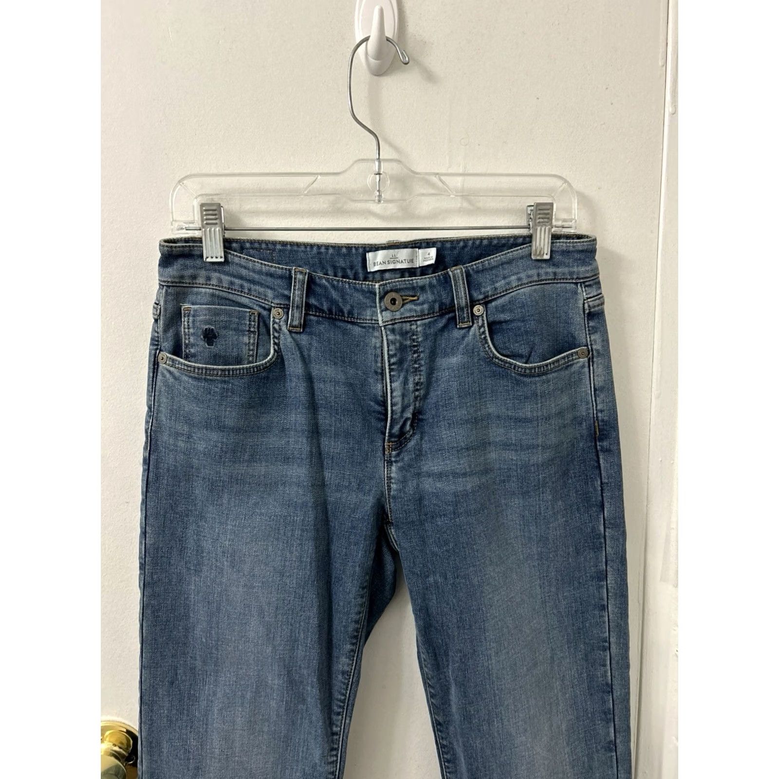 Vintage LL Bean Signature Jeans Womens 4 Blue Plaid Lined Organic Cotton Denim 5-Pocket Zipper Button Straight Fall Winter Size 27" / US 4 / IT 40 - 2 Thumbnail