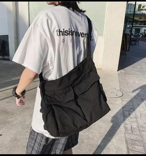 Japanese Brand Black Casual Canvas Shoulder Bag Size ONE SIZE - 4 Thumbnail