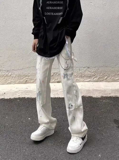 Jean White high street graffiti loose straight jeans Size US 32 / EU 48 - 2 Thumbnail