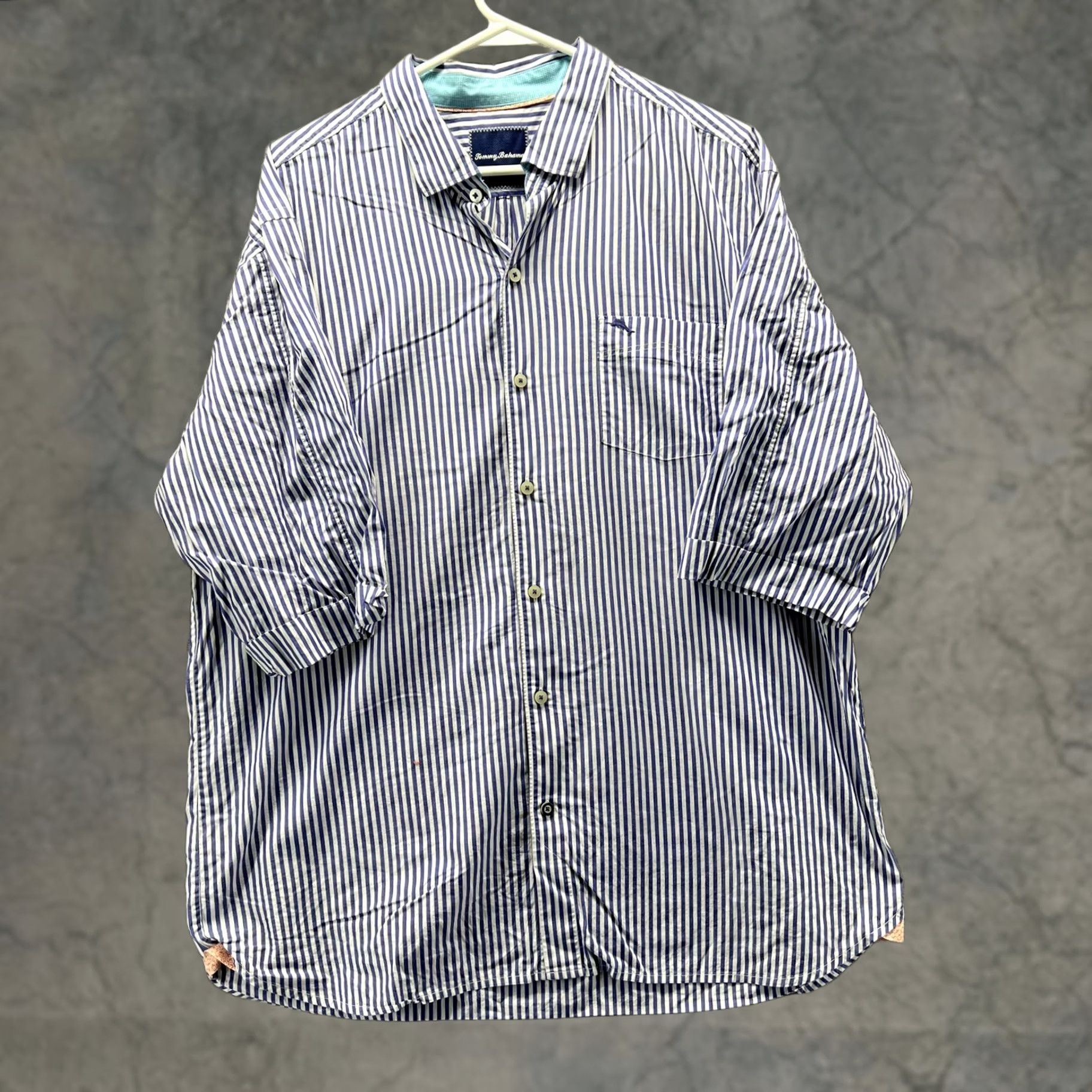 Tommy Bahama Tommy Bahama Shirt Mens XL Blue White Stripe Pima Cotton Short Sleeve Button-Up Casual Size US XL / EU 56 / 4 - 1 Thumbnail