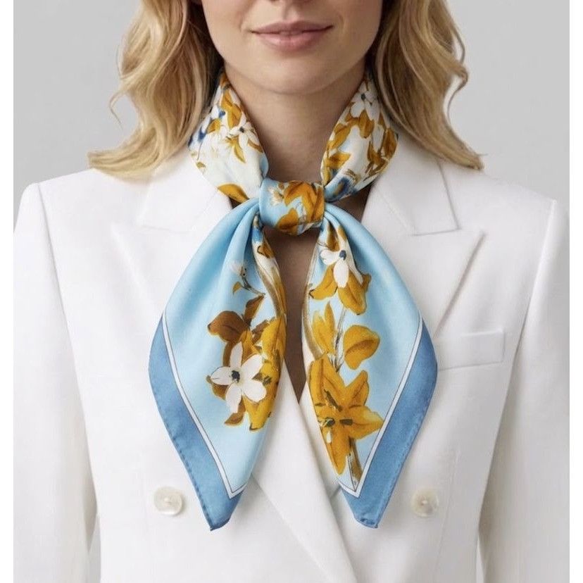 Other Luxurious Elegant Silky Square Scarf Teal White Floral Garde Size ONE SIZE - 1 Thumbnail