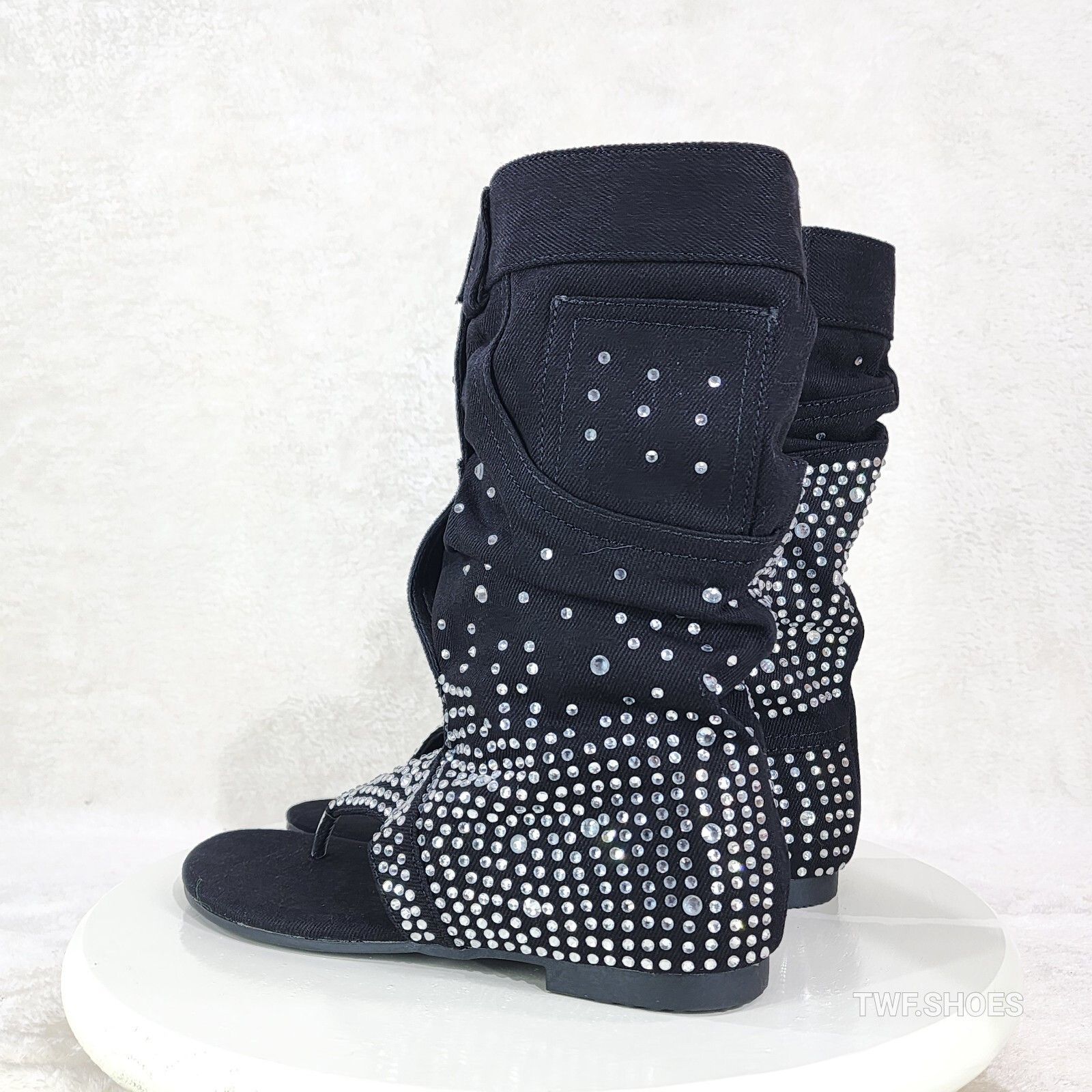 Other Perplex Black Denim & Rhinestones Sandal Slouch Boots Shooti Size US 6 / IT 36 - 6 Thumbnail