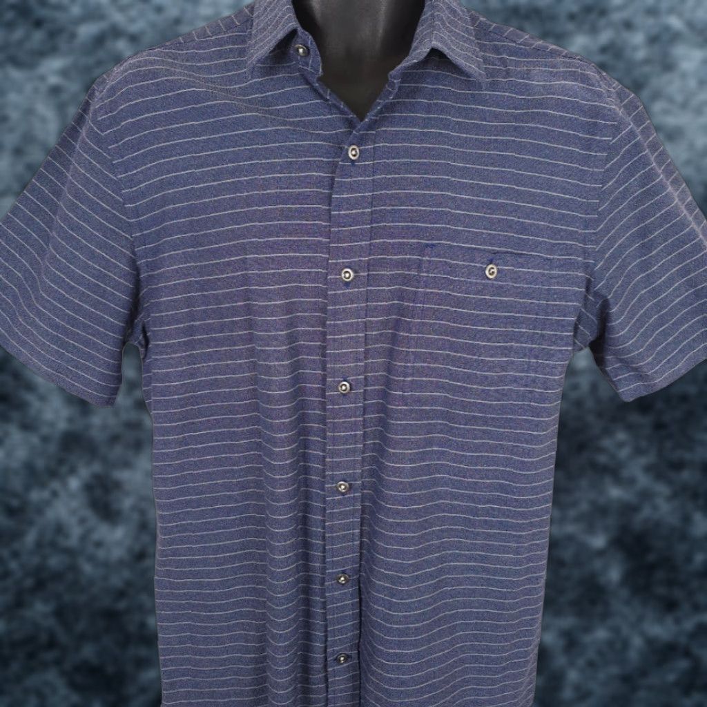 Vintage Maker & Company Striped Casual Shirt Mens Medium Blue Button-Up Collared Short Sleeve Shirt Size US M / EU 48-50 / 2 - 1 Thumbnail