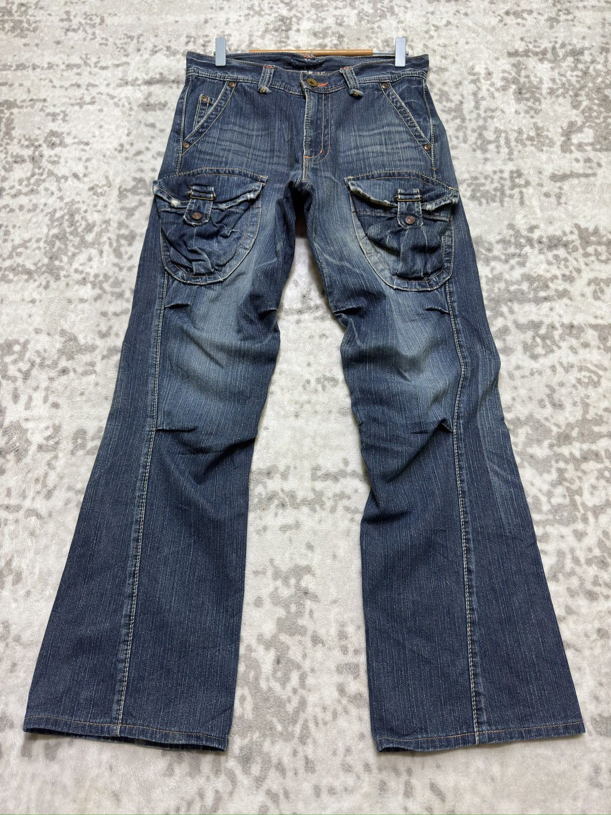 Edwin K5651 Cargo Pocket Straight Cut Distressed Denim Jeans
