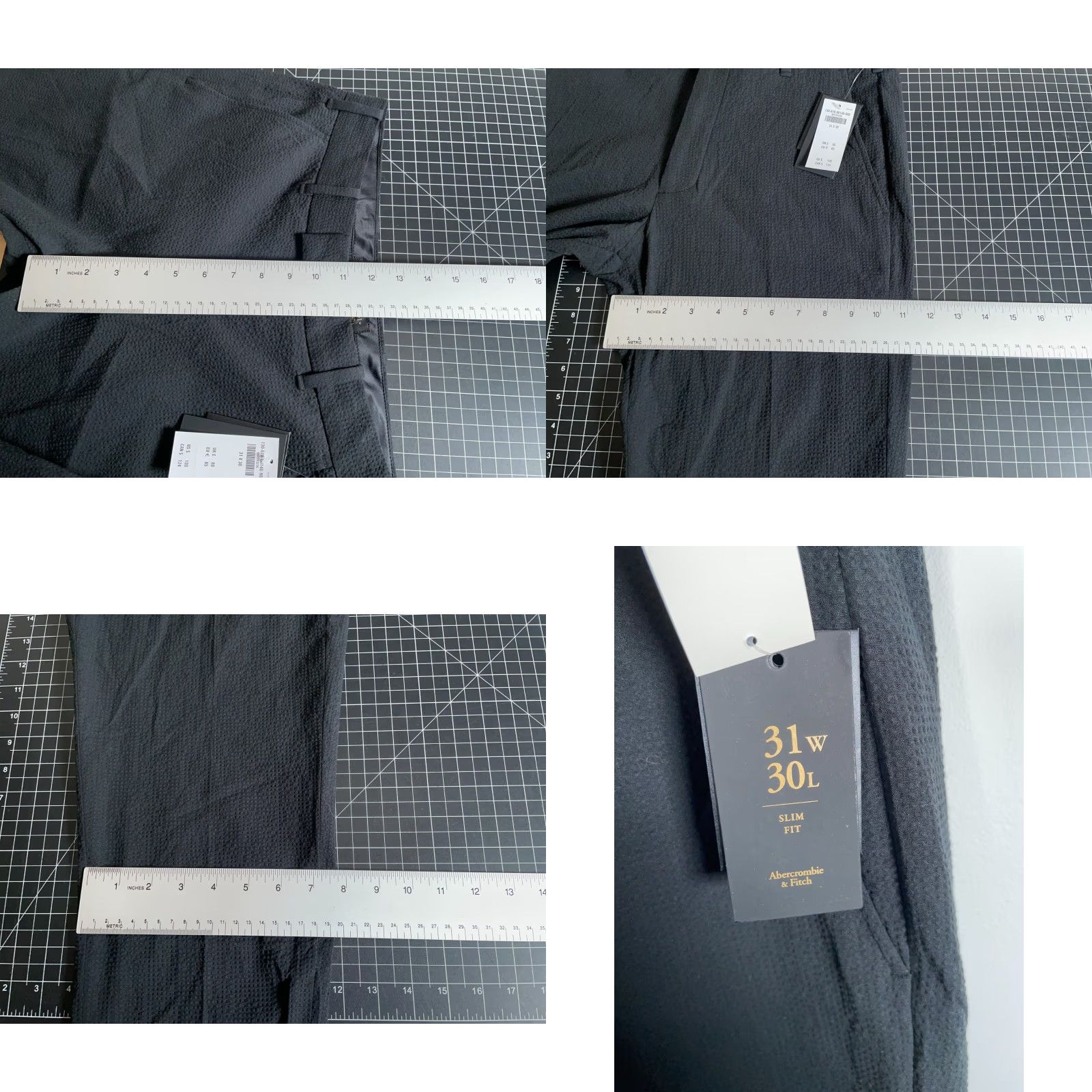 Abercrombie & Fitch Abercrombie & Fitch Pants Men's Slim Chino Black 31 x 27.5 Unworn Seersucker Flat Front Mid Rise Tapered Size US 32 / EU 48 - 8 Thumbnail