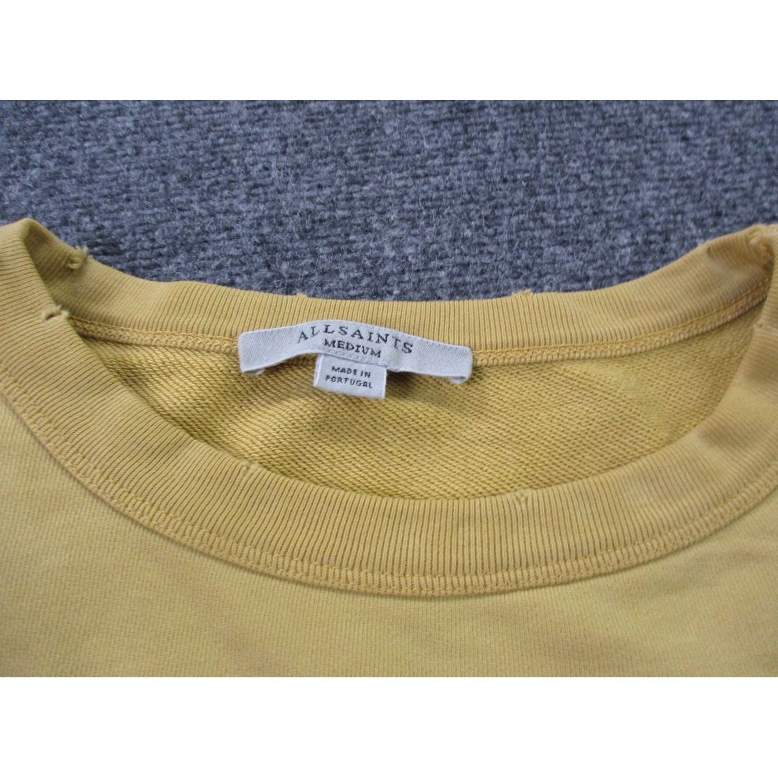 Allsaints All Saints Sweatshirt Womens M Yellow Cropped Pullover Logo Distressed Casual Size M / US 6-8 / IT 42-44 - 6 Thumbnail