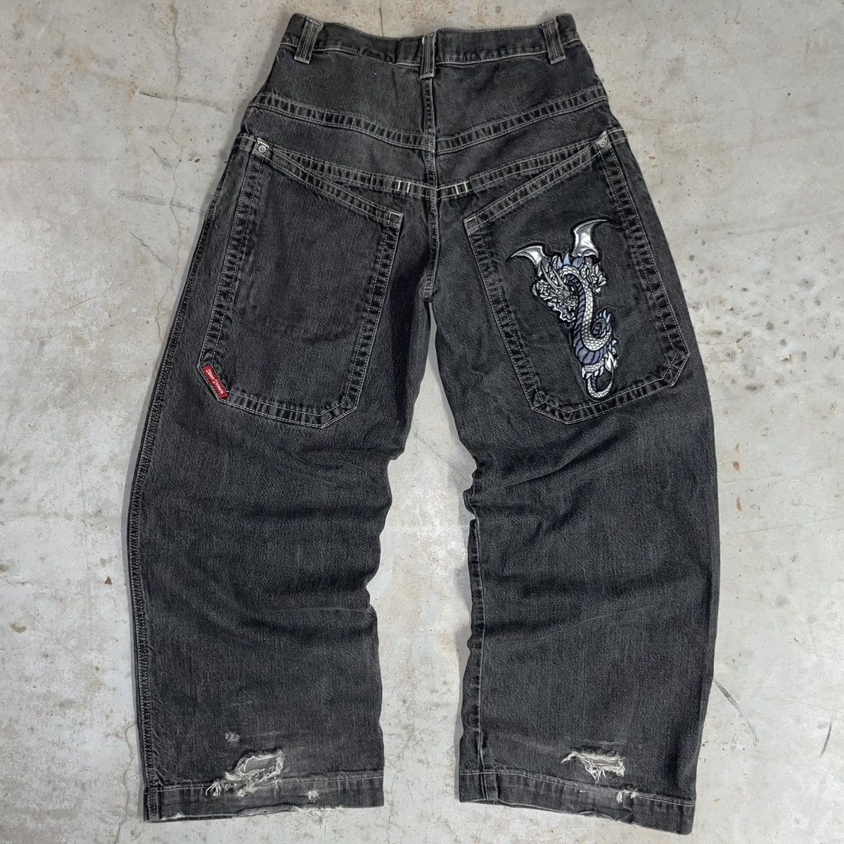 Short Jean Noir Vintage JNCO Dragon - Taille 38, Style Baggy Années 90, Neuf Avec étiquettes