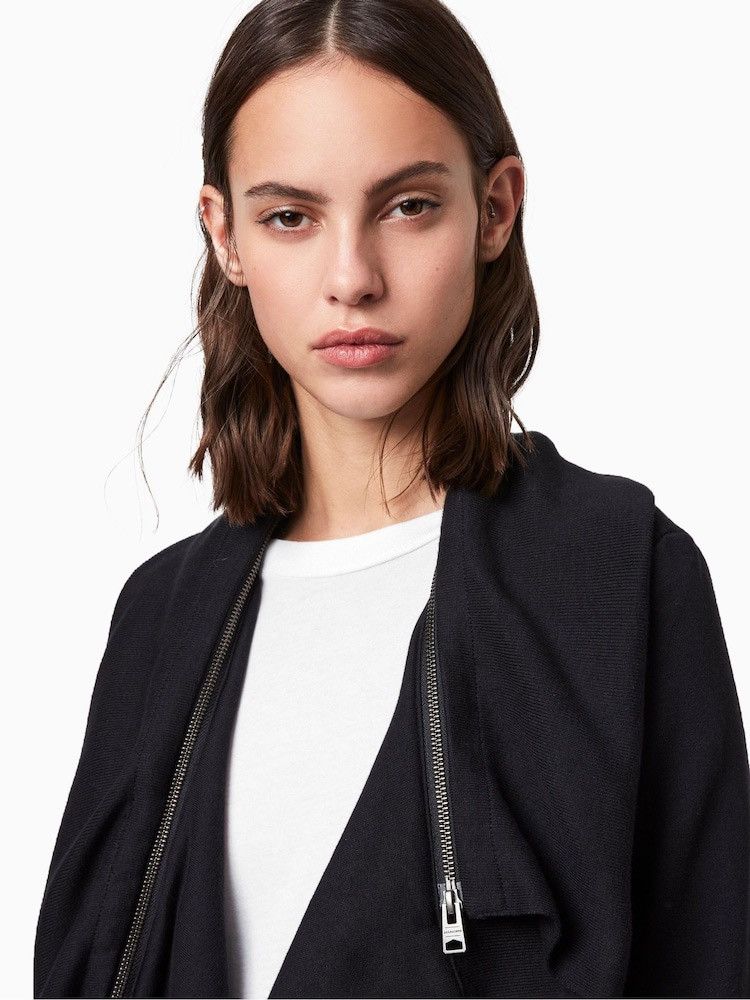 Allsaints AllSaints Black Asymmetric Zip Drape Dahlia Cardigan Sweater Size XS / US 0-2 / IT 36-38 - 4 Thumbnail