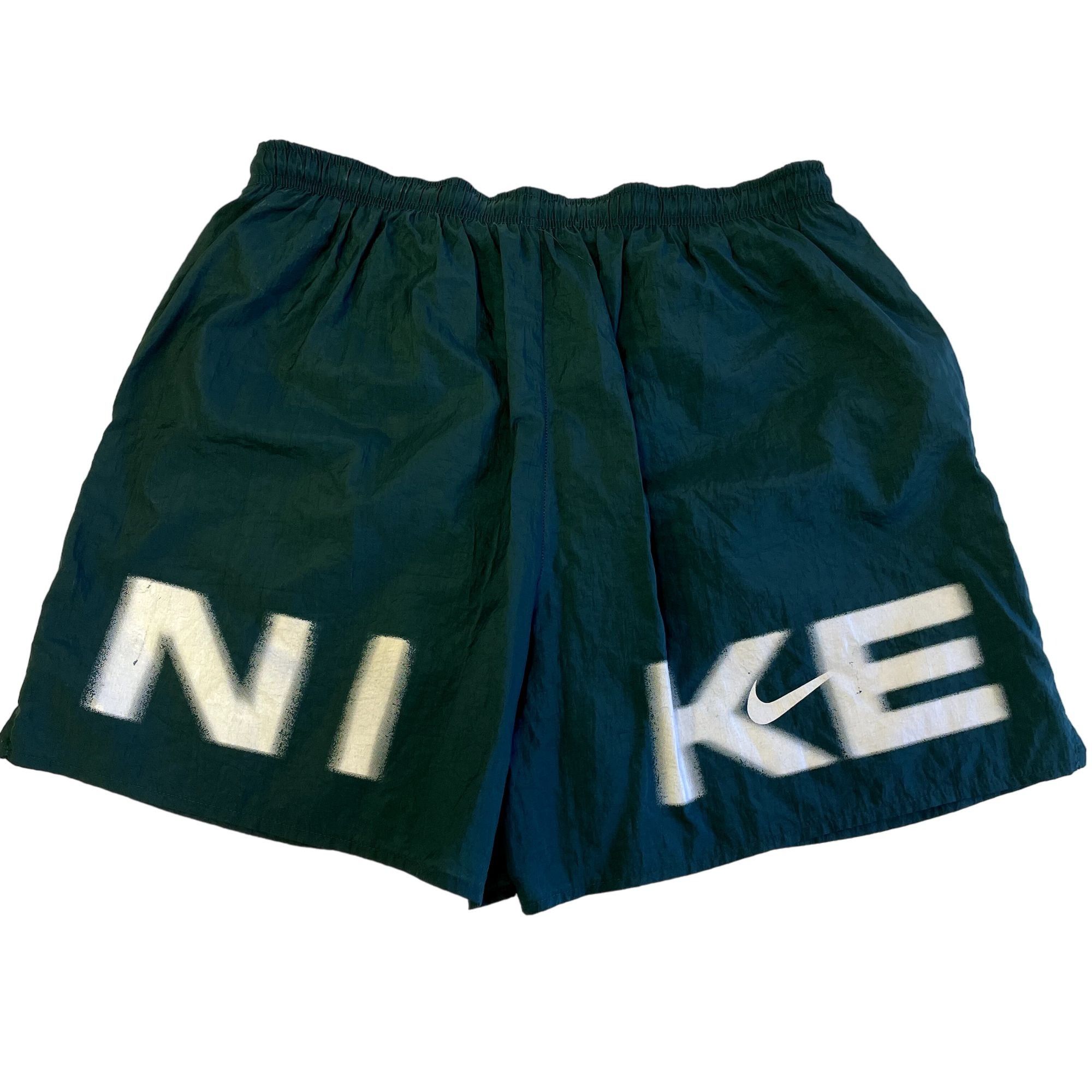 image of 90's Nike Green Nylon Logo Trunks Spellout Surf Swim Trunks, Men's (Size 38)