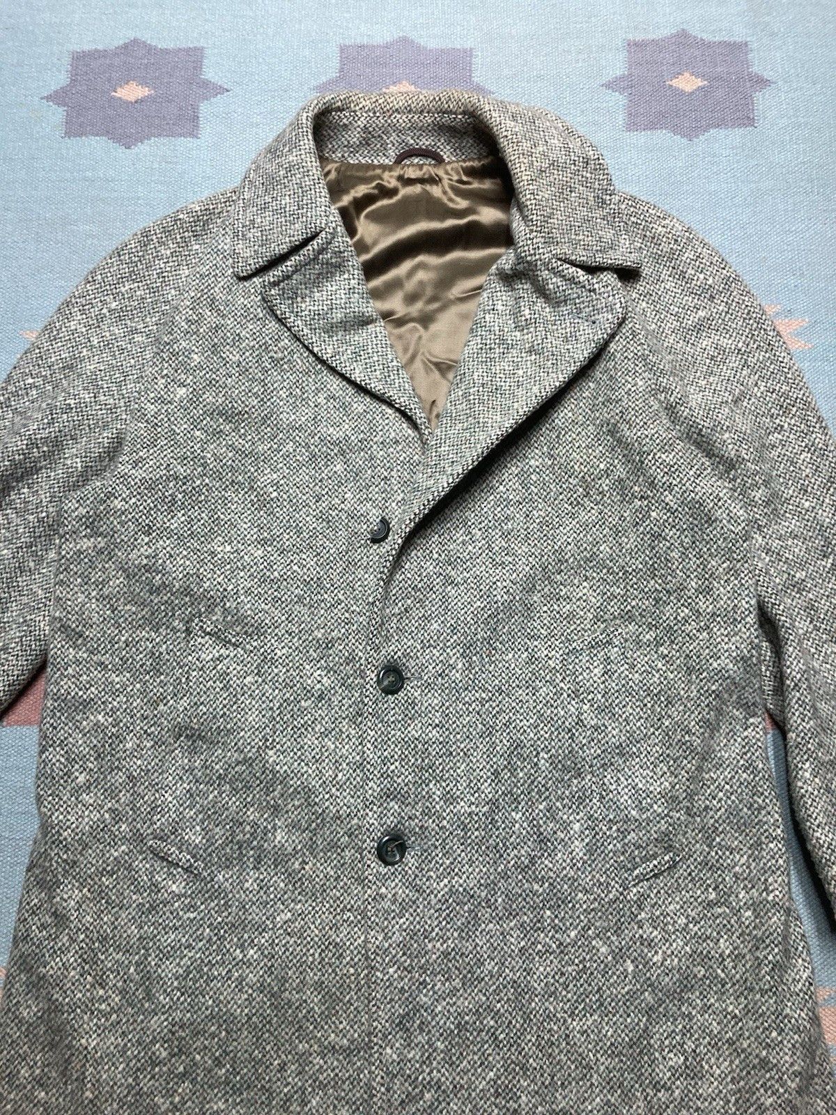 Vintage 60s wool overcoat trench Great Dane Harris tweed men's large Size US L / EU 52-54 / 3 - 2 Thumbnail