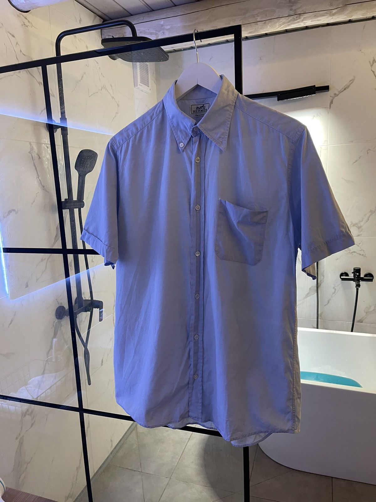 Hermes Hermes shirt Vintage Blue Short Sleeve Pocket 90’s Size US M / EU 48-50 / 2 - 3 Thumbnail