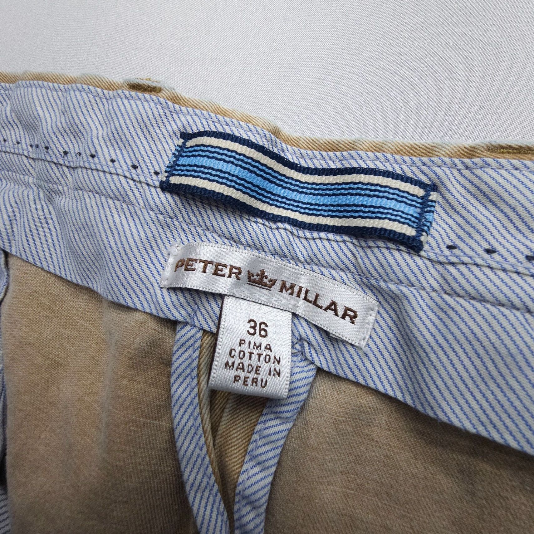 Peter Millar Peter Millar Pima Cotton Chino Shorts Mens 36 x 9 Tan Twill Preppy Flat Peru Size US 36 / EU 52 - 6 Thumbnail