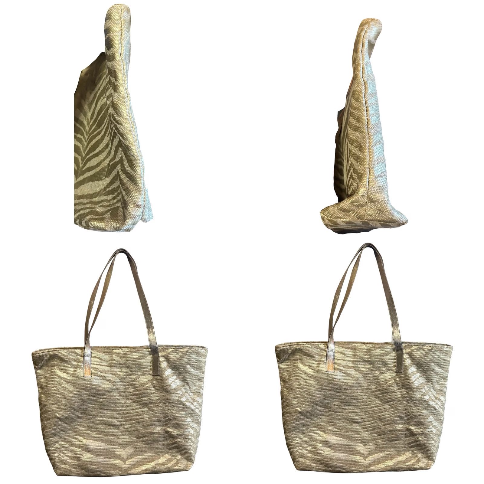 Vintage Michael Kors Gold Zebra Print Canvas Tote Women's Purse Shoulder Hand Bag Size ONE SIZE - 8 Thumbnail