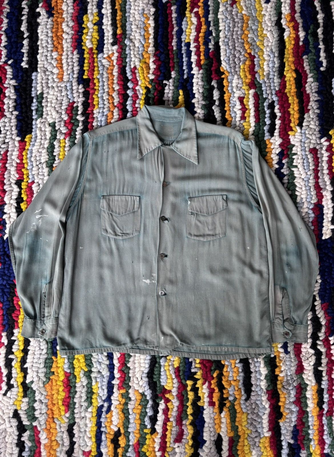 JCPenney × Vintage 1940s Rayon Gabardine Loop Collar Green Size US M / EU 48-50 / 2 - 1 Thumbnail