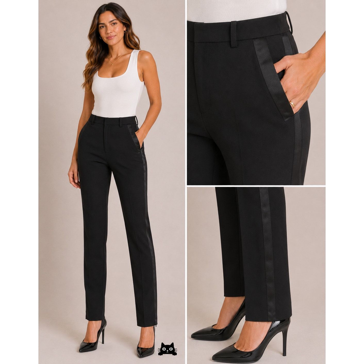 Yves Saint Laurent Saint Laurent Black Tuxedo Pants Satin Stripe Zip Hem US 6 Size 28" / US 6 / IT 42 - 2 Thumbnail