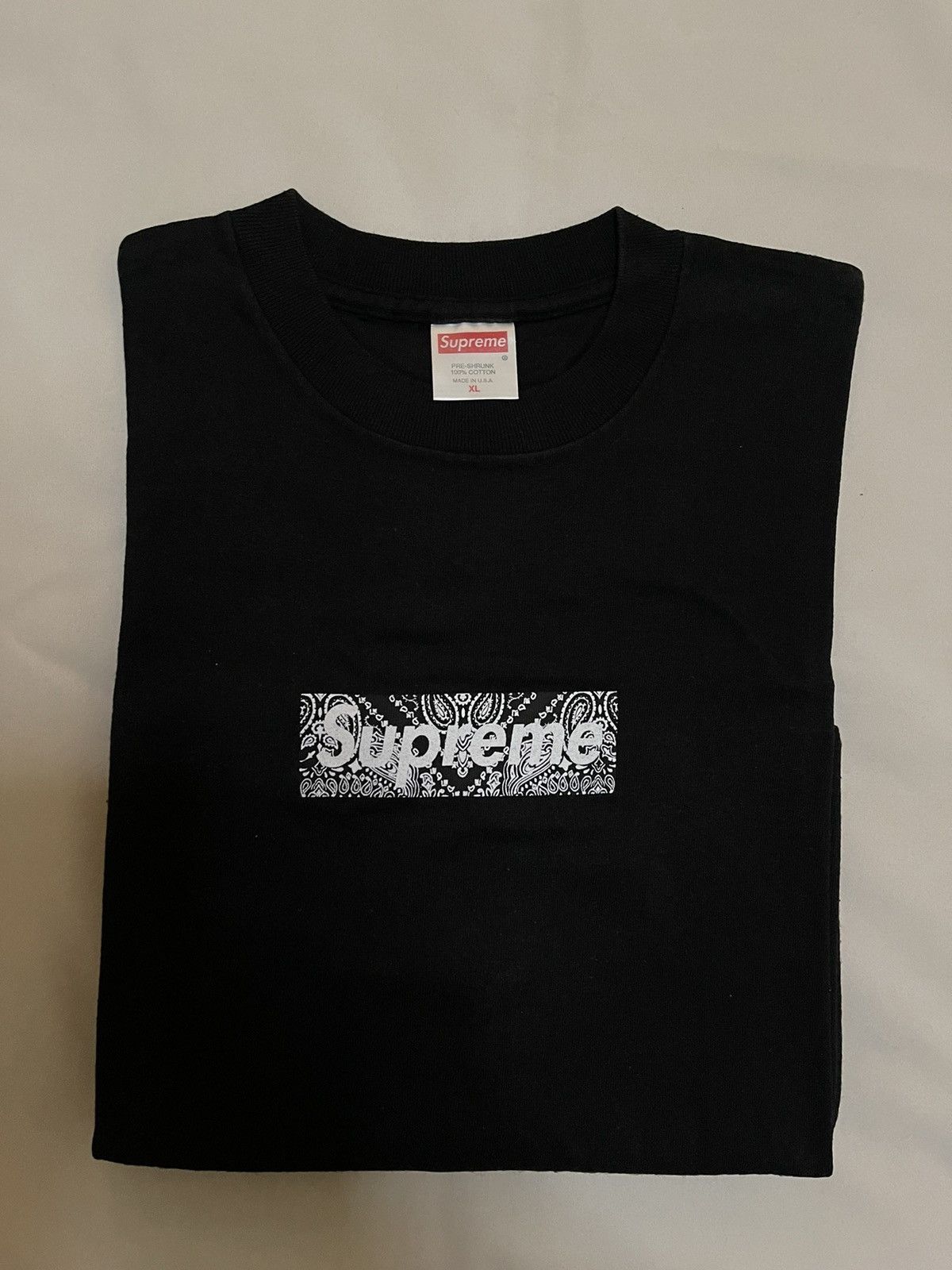 Supreme Supreme 2001 paisley bandana box logo tee black | Grailed