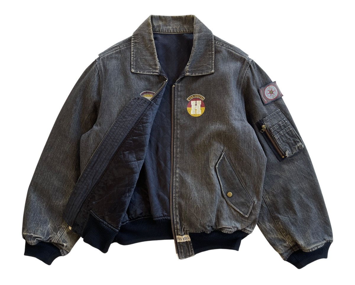 Pink House 1980s Washed Black Denim Bomber Jacket Size US XL / EU 56 / 4 - 8 Thumbnail