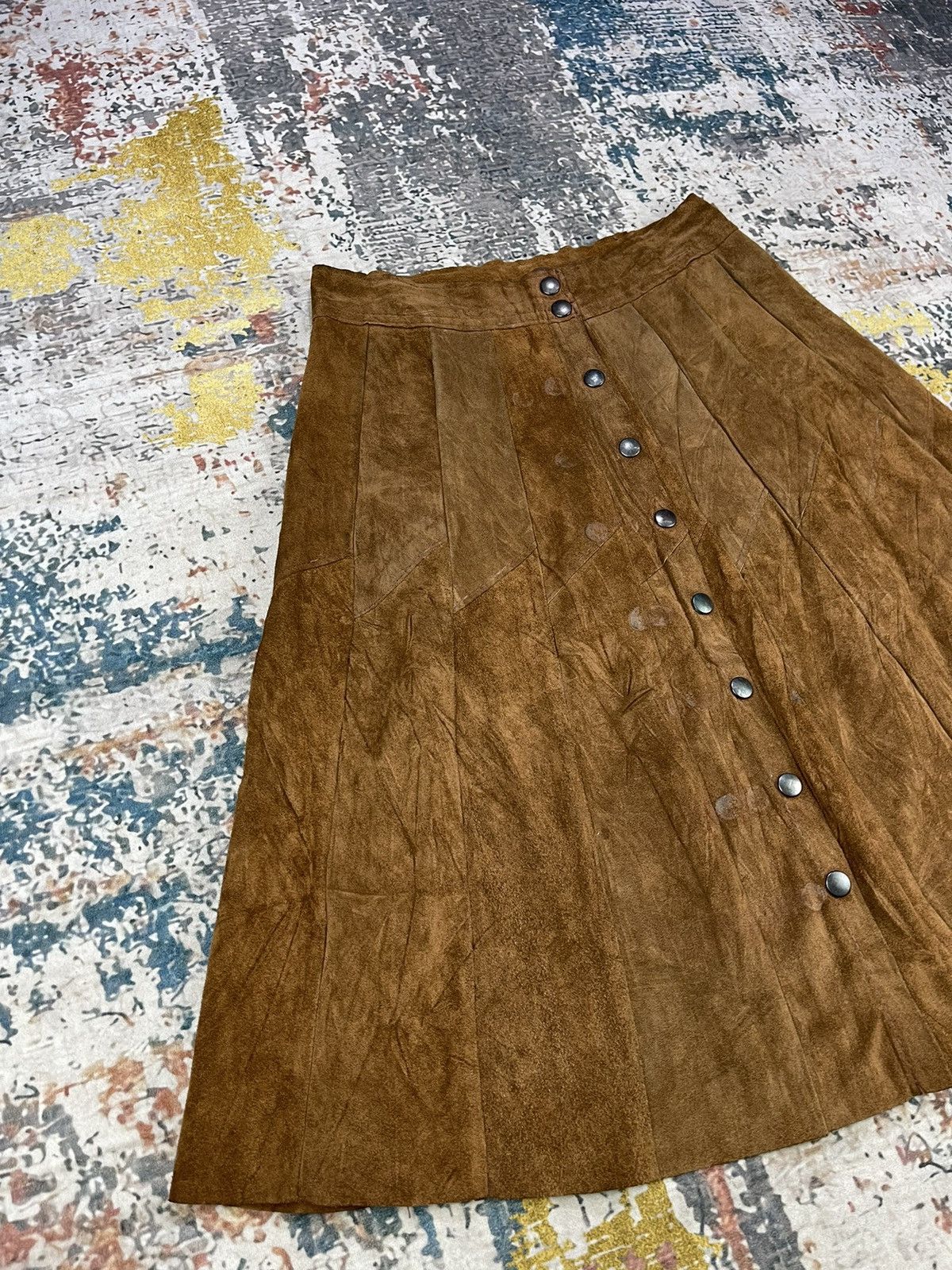 Leather Vintage Suede Leather Button Wrap Flared Skirt Size 27" / US 4 / IT 40 - 2 Thumbnail