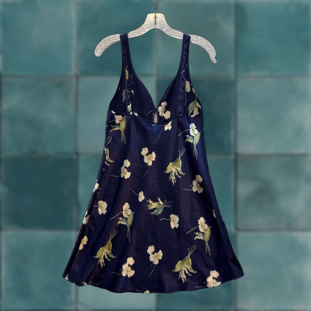 Vintage VINTAGE Y2K Slip Dress Navy Blue Satin Floral Chemise Negligee S Women’s S/M Blue Satin Morgan Taylor Size S / US 4 / IT 40 - 1 Thumbnail
