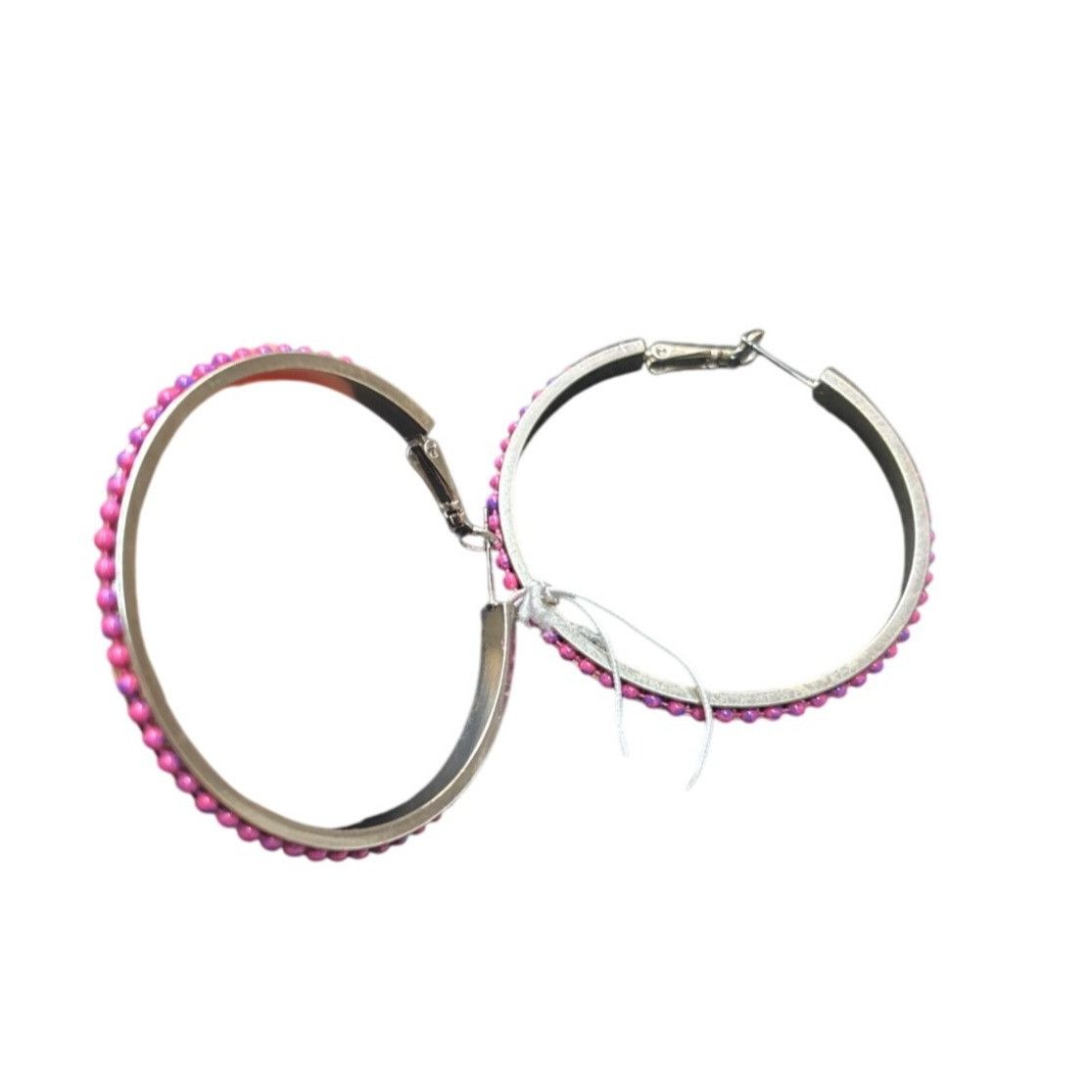 Steve Madden Steve Madden Silver-tone Hoop Earrings With Pink Beaded Det Size ONE SIZE - 3 Thumbnail