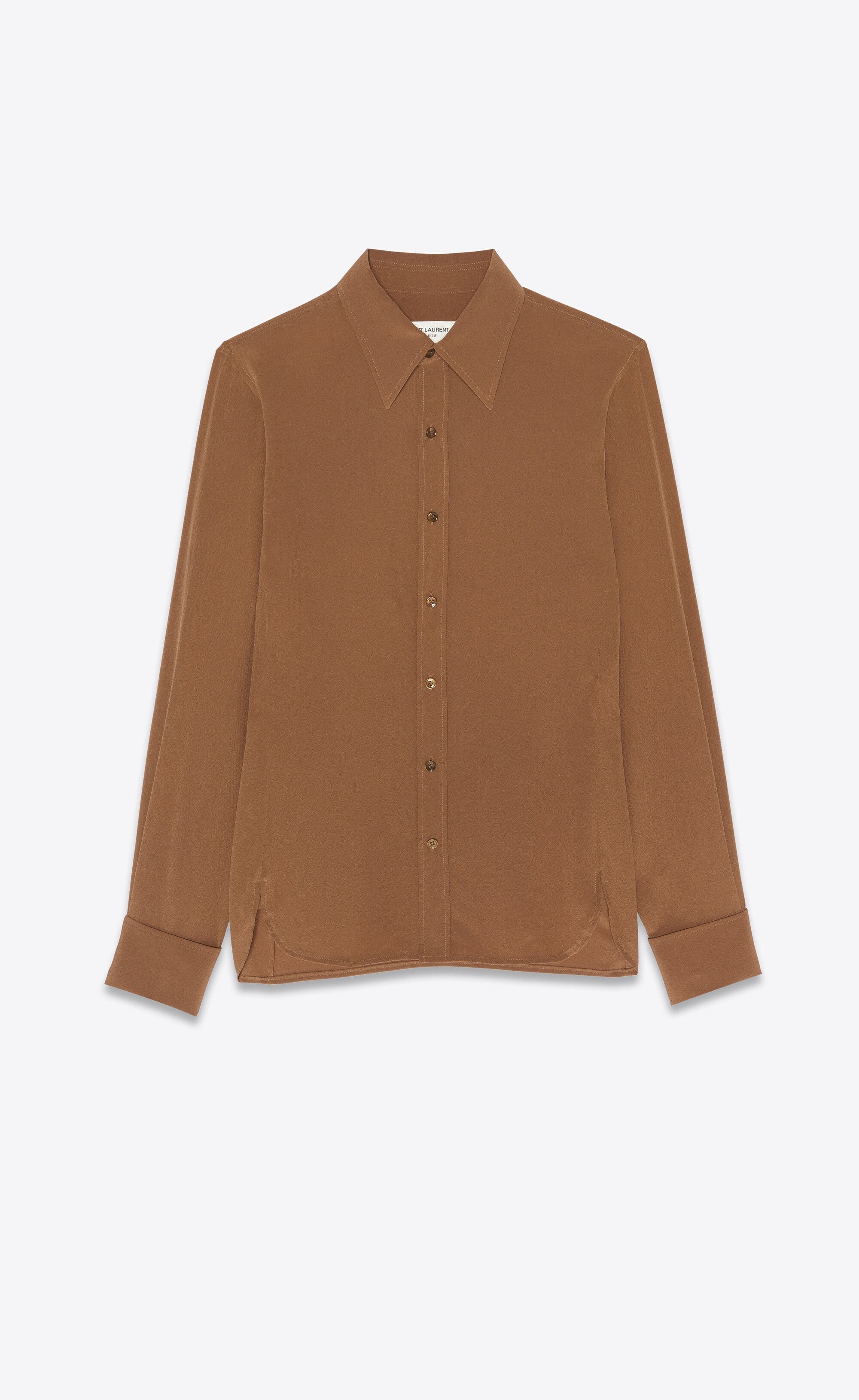 o1s1wg110225 690774 Fitted Shirt in Crepe De Chine in Brown