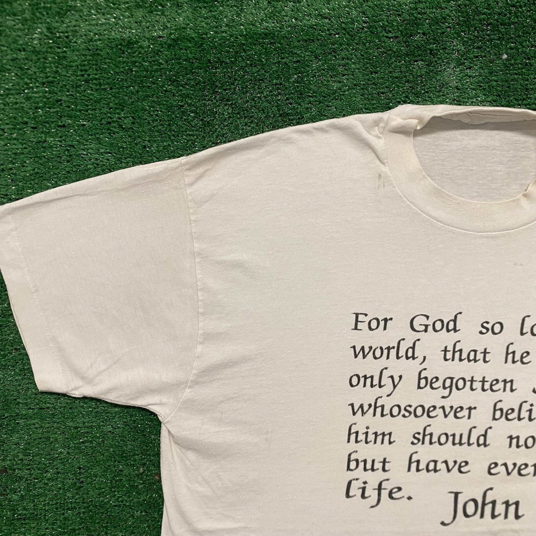 Vintage Vintage 80s Jesus God Bible Quote White Single Stitch Tee Size US XL / EU 56 / 4 - 2 Thumbnail