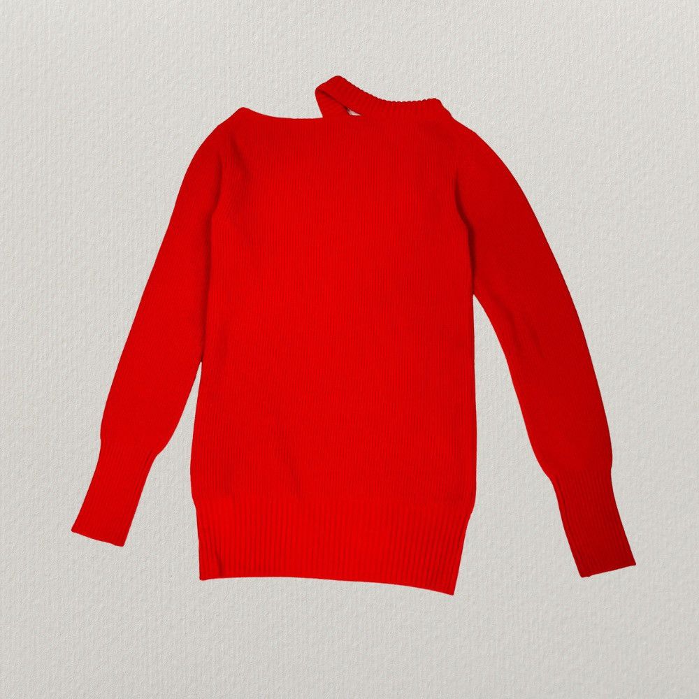 Sacai Sacai Cut-Out Wool Ribbed Knit Pullover Red Size S / US 4 / IT 40 - 2 Thumbnail