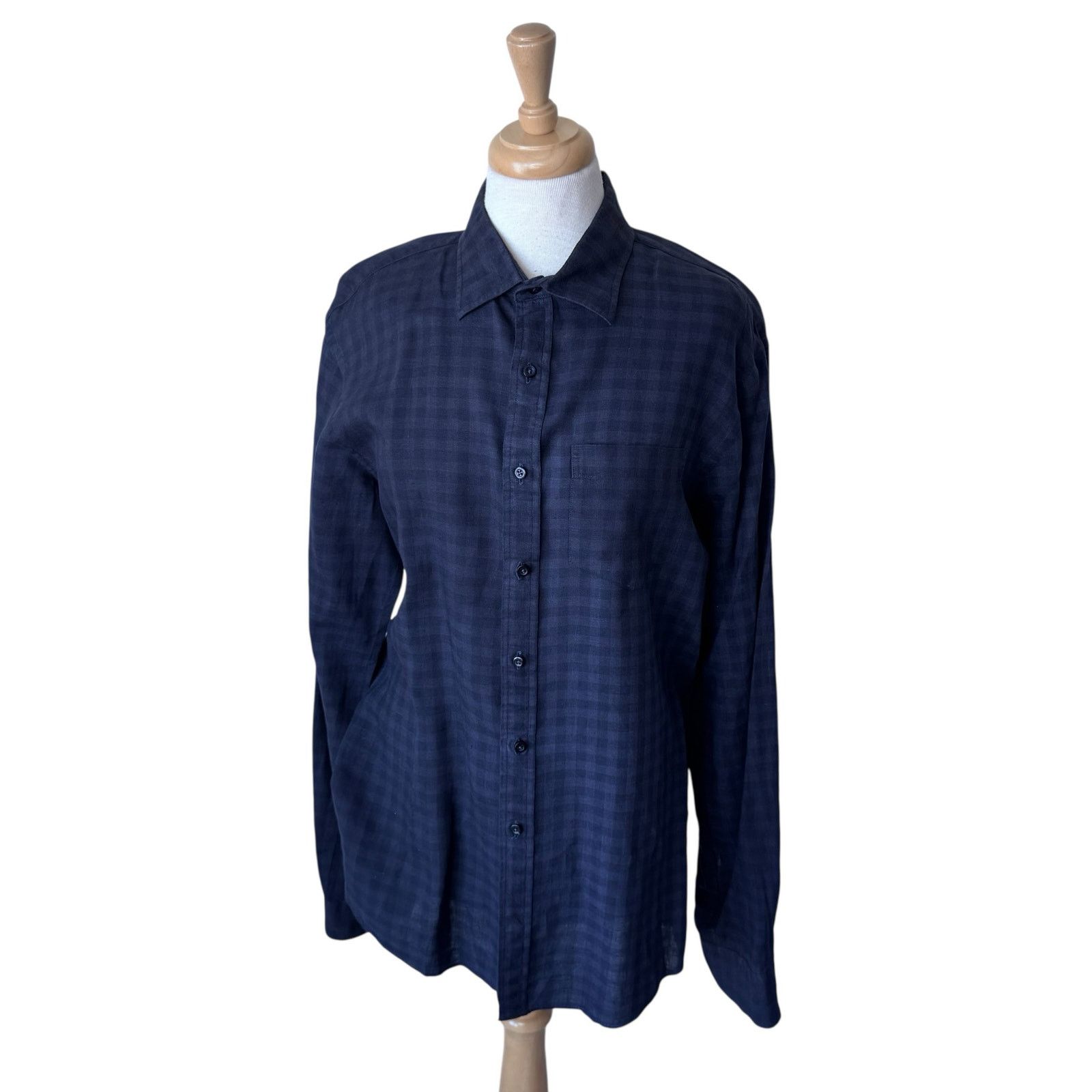 Other GRAHAME G FOWLER Linen Plaid Navy Blue Button Up Size XL Size US XL / EU 56 / 4 - 1 Thumbnail
