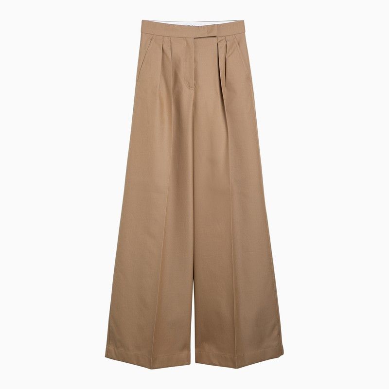 image of Max Mara Beige Cotton Wide Trousers With Pleats in Brown, Women's (Size 26)